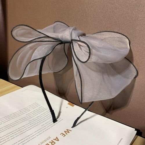 Women Fashion Hair Accessories Lady Big Bow Net Yarn Headband
