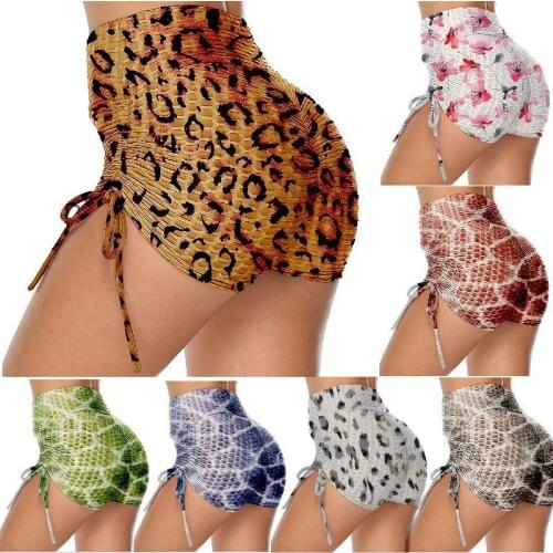 2021 New Women Drawstring Shorts High Waist Leopard Snakeskin Print Skinny Shorts Summer Sports Club Sexy Short Pants Female