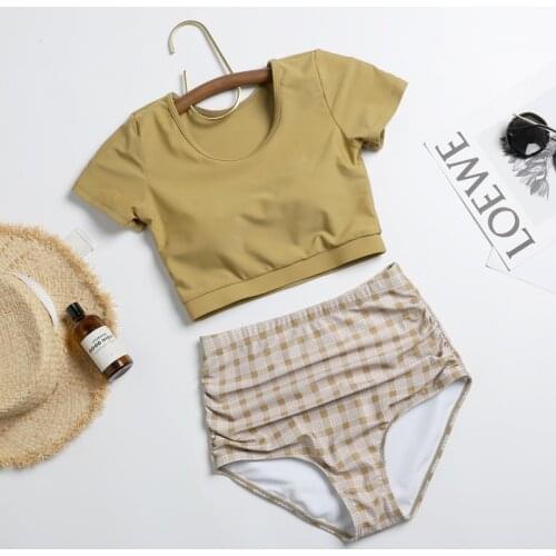 Short Sleeve Swimsuit 2019 Woman Splice Women Swimwear Two pieces Beachwear Bathing Suit Cross Sports Bikini Set