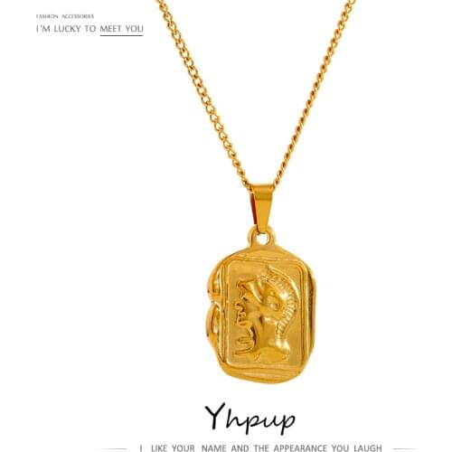 Yhpup Stainless Steel Portrait Pendant Necklace Statement Gold Color 18 K Collar Necklace Jewelry бежутерия женская колье Gift