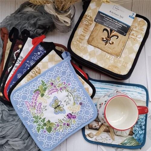 1pc 20x20cm Square Pot Holder Colorful Printed Cotton Heat Resistant Potholder Pad Table Placemat Kitchen Tool