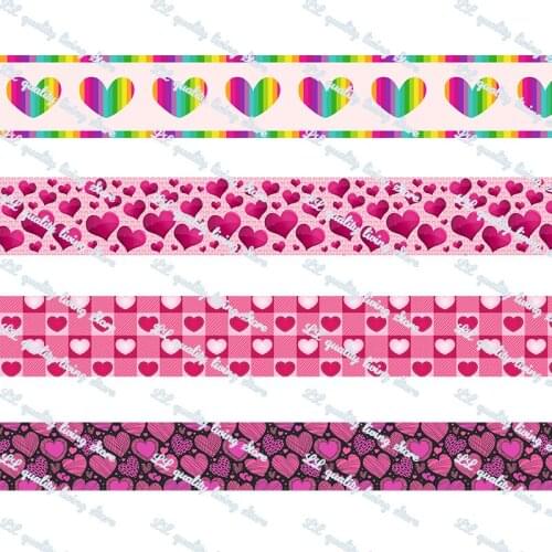 16-75MM Valentines Day printed Grosgrain Ribbon 50 Yards/Roll Tape Clothing Bakery Hairbow Gift wrapping Accessory Hairbow Head