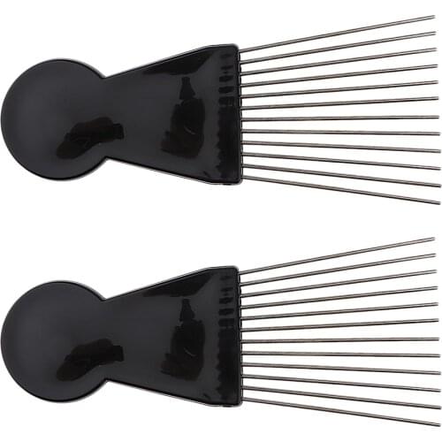 2Pcs Afro Hair Pick Metal Pins Salon Wide Tooth Detangling Comb For Women & Men