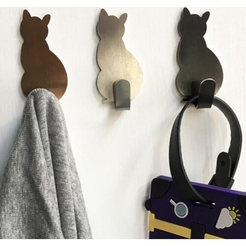 2Pcs Self Adhesive Wall Hooks Strong Adhesive Bathroom Metal Cat Walls Patterns Sticker Door Towel Hanger