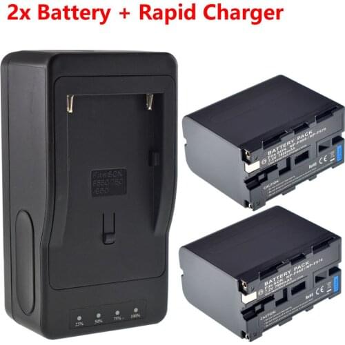 2-Pack 6600mAH Battery + Super Rapid Charger for Sony NP-F970 F960 F950 &BC-VM50