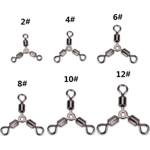20Pcs/Lot 3-way Fishing Swivel Connectors Durable Solid Ball Bearing Ring Snap Hook Lure Connectors Fishing Tackle Accessories