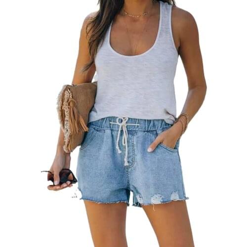 2021 Summer Street Fashion Casual Straight Pants Elastic Womens Denim Shorts