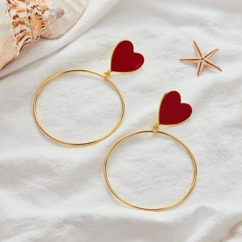 2021 New Red Heart Big Gold Loop Dangle Earrings For Women Ladys Chic Heart Love Earring For Party Jewelry Christmas Gift