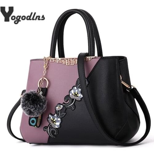 2021 Embroidery PU Leather Handbag for Women Girl Messenger Bags with Ball Toy Bolsa Female Shoulder Bags Ladies Party Messenge
