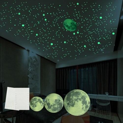 211/202pcs Luminous 3D Stars Dots Wall Sticker Glow In The Dark For DIY Kids Room Bedroom Living Room Home Decoration