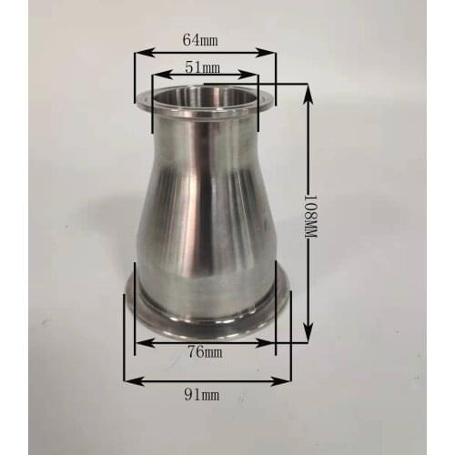Stainless Steel 304 3'' (91mm)OD119mmx2''(51mm)OD64mm Sanitary Tri Clamp Concentric Reduce