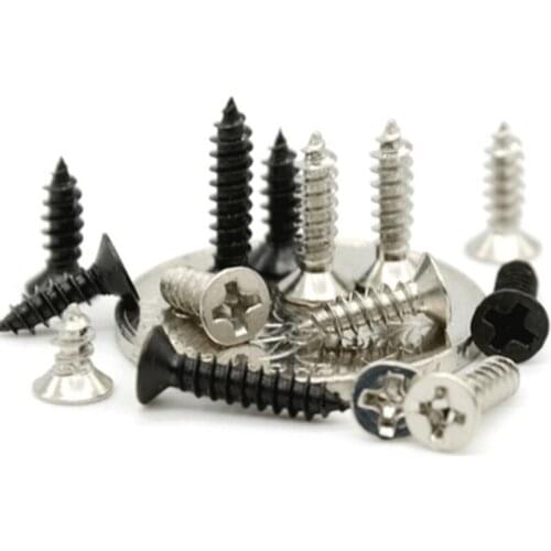 500pcs m1 m1.2 m1.4 m1.7 M2 M2.3 M2.6 M3 steel with nickel or black phillips flat countsunk head Self Tapping Screws