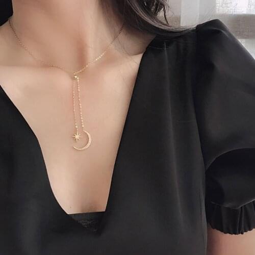 925 Sterling Silver Long Tassel Star Moon Charm Pendant Choker Necklace Fine Jewelry For Women Jewelry dz660