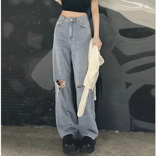 Pants Female Women Jeans Large Size Boyfriend Jean Jeans Ripped Women Harajuku Pants High Waist Stright Trousers Cotton