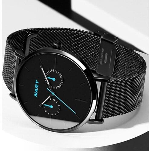 NARY Men Round Dial Alloy Steel Mesh Band Analog Date Life Waterproof Accurate Wristwatch Quartz Watch Gift legare damask Unisex