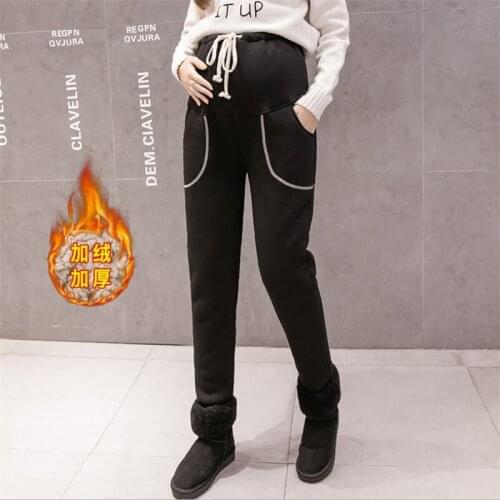Pregnant woman winter thickened plus velvet maternity casual stomach lift pants thick nine-tenth warm trousers