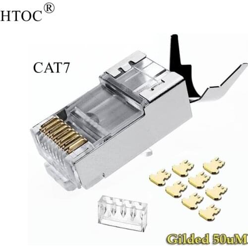 HTOC RJ45 CAT7 Connector 2-Piece Shielded RJ45 Plug 50μ Gold Plated Modular Plug for CAT7 Ethernet Cable