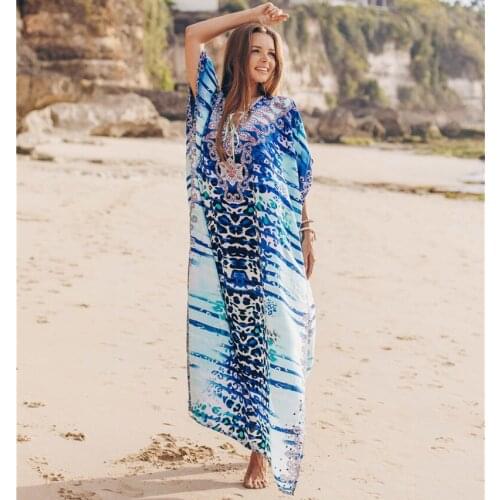Cotton Long Beach Dress Beach Coverups Women Pareo De Plage Swimsuit Cover Up Beach Sarongs Swimwear Kaftan Beach Blue
