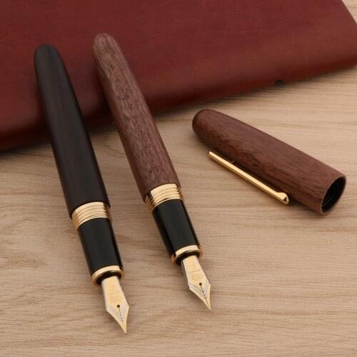 JinHao 9056 Wood Fountain Pen Gift Classic Golden M Nib Spin Ebony Walnut Rosewood School Student Office Stationery