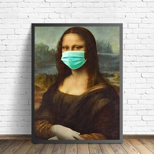 Canvas Print Mona Lisa Modern Poster Home Decorative Wear Mask Painting Wall Art Character Picture Living Room Modular No Frame