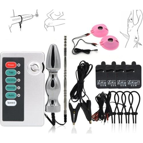 Electric Shock Penis Ring Massage Nipple Sucker Clamps Massage Anal Butt Plug Electro Medical Themed Kit Sex Toys For Men Woman