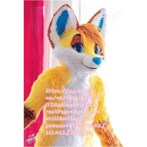 Best Quality on Ali Professional Gold Fox Dog Wolf Professional Cosplay Birthday Costume fox Party Fancy Dress Carnival Gift