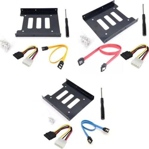 2.5" to 3.5" SSD HDD Hard Disk Drive Bays Holder Metal Mounting Bracket Adapter with SATA Data Cables and Power Cables