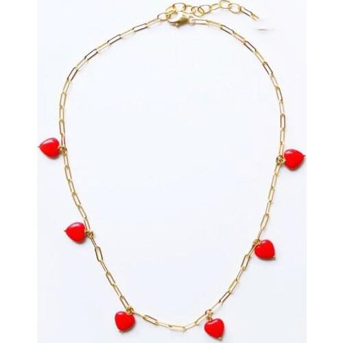 Sweet Red Love Naszyjnik Romantic Cute Porcelain Valentines Day Gift for Girl Non-fading Collar Collier Jewelry In Charm Stretch