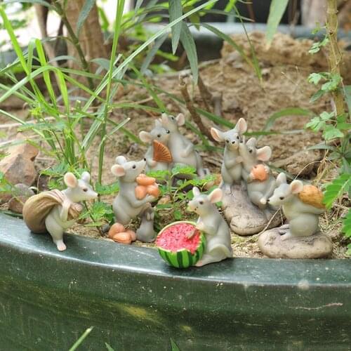 Pastoral Mini Rat Figurines Creative Cute Resin Handmad Crafts Animals Statues Fairy Garden Miniatures Office Home Decor Gift