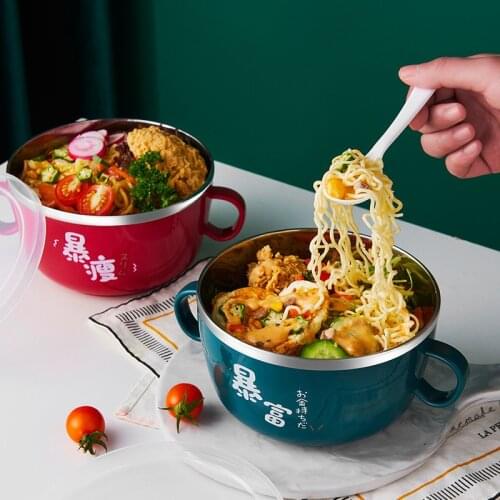 Stainless Steel Instant Noodle Bowl Portable Student Dormitory Household With Sealed Lid Large Capacity Instant Noodle Bowl