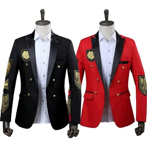 2020 Men Blazer Military Medal Loose Coat Stage Singer Suit Jacket Annual Performance Black Red Costume Homme
