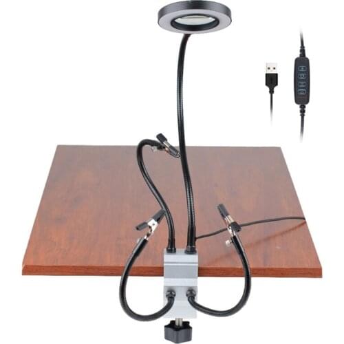 066E LED Magnifier Bench Vise Table Clamp Soldering Helping Hand Soldering Station USB 4pcs Flexible Arms Third Hand Tool