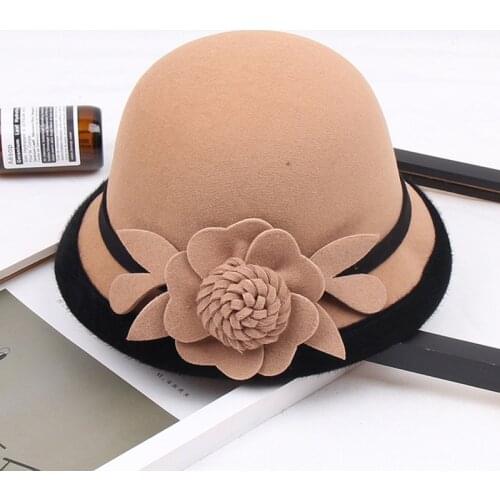 UTHAI K82 New 2020 Females 3D Flower Hat Woolen Retro Pot Hat For Autumn And Winter Ladies Dome Leisure Fisherman Basin Hat