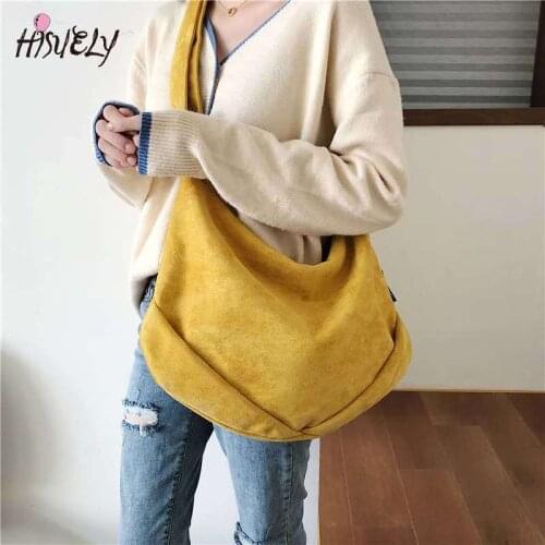 HISUELY 2021 New Corduroy Canvas Tote Ladies Casual Shoulder Bags for Women Shopping Shopper Big Hand Bags Female Messenger Bag