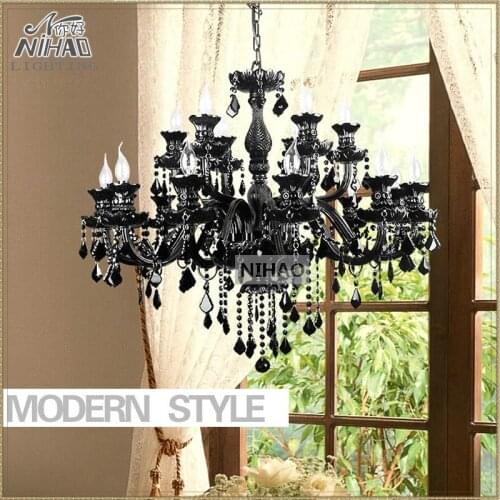 Luxury Large Black Glass Chandelier Lighting Premium Quality Crystal Lustres Lamp for Pendant With 18 Arms MD1003