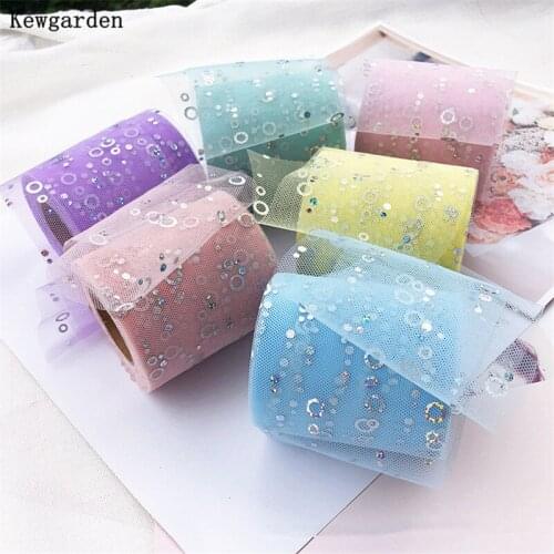 Kewgarden Sequins Voile Ribbon 8cm Handmade Tape Riband DIY Bow Girl Hairpin Hair Accessories Wholesale 22 Yards