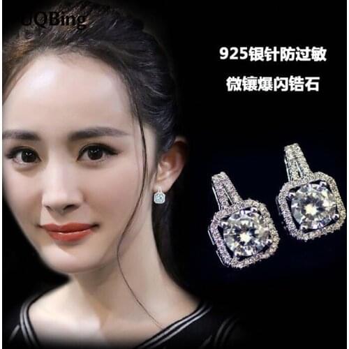 Silver Color Jewelry Crystal Cubic Zirconia Stud Earrings Brincos Pendientes de plata