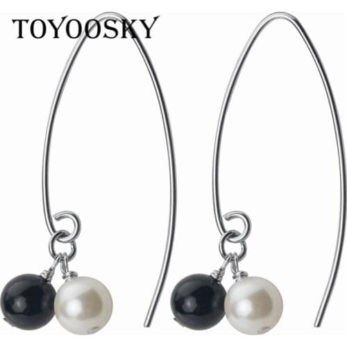 2020 Authentic 100% 925 Sterling Silver&Gold Summer Trendy Shell White Black Pearl Dangle Earrings for Women On Sale