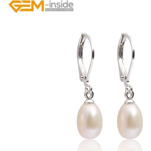Gem-inside 7-8mm Freshwater Pearl Earrings Stainless Steel Hooks Earrings For Women Trinket For Girl Jewelry Gift