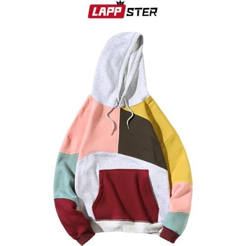 LAPPSTER Patchwork Harajuku Hooded Hoodies 2020 Mens Harajuku Sweatshirts Couple Vintage Streetwear Oversized Clothing Plus Size
