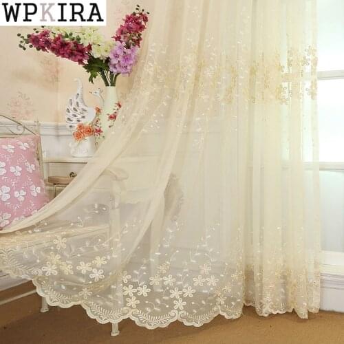 Embroidered Flower White Tulle Curtains For Living Room Beige Sheer Curtains For Bedroom Finished Voile Curtain Drapes 273&C