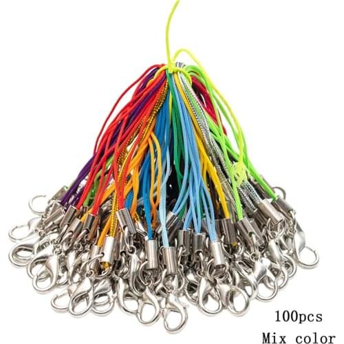 100pcs Color Polyester Double Ring Jewelry Lanyard Mobile Phone With Craft Pendant DIY Handmade Materials
