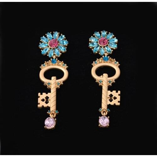 Baroque Earring Female Pendientes Mujer Moda 2018 Gold Crystal Flower Key Big Drop Earrings For Women Jewelry Oorbellen Brincos