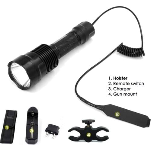 1-Mode AMC7135 Hunting Flash light Torch C12 Cree XP-L V5 LED Flashlight +Remote switch/Holster/Charger/Gun Mount