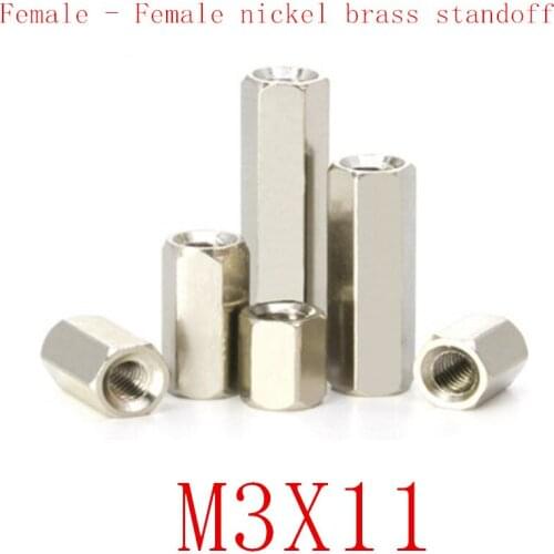 100PCS m3x11 M3*11 Female to Female nickel Brass Standoff Spacer M3 Hexagonal Stud Spacer Pillars