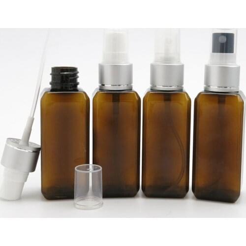 100X 50ML Amber Square Refillable Perfume Bottle with Fine Mist Sprayer, 50CC PET Spray Bottle