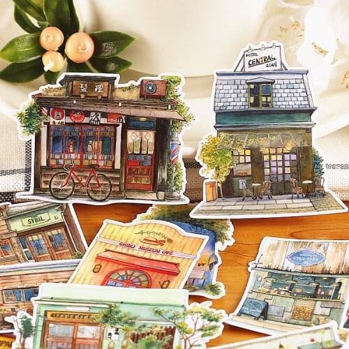 15pcs Street corner shop Stickers for waterproof Bike Motorcycle Phone book Travel Luggage toy Funny Sticker