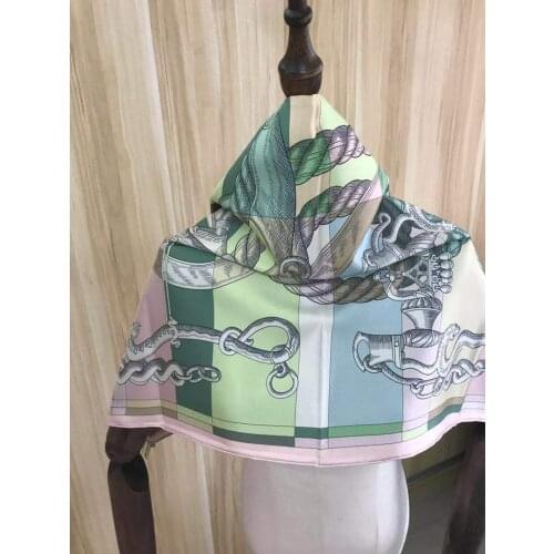 2021 new arrival winter spring classic chain 100% real silk scarf twill hand made roll 90*90 cm shawl wrap for women lady