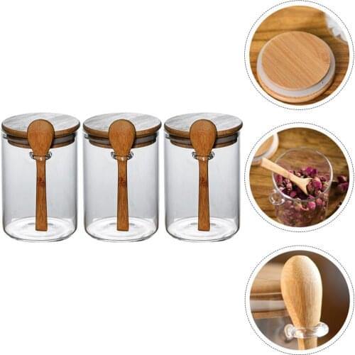 3pcs Kitchen Storage Jars Wood Lid Containers Coffee Beans Storage Cans