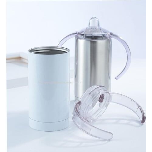 50pcs DHL/FEDEX DIY 12oz Straight Sublimation Tumbler Sippy Cup Lid Handles Stainless Steel Mug Flat Pacifier Baby Milk Bottle